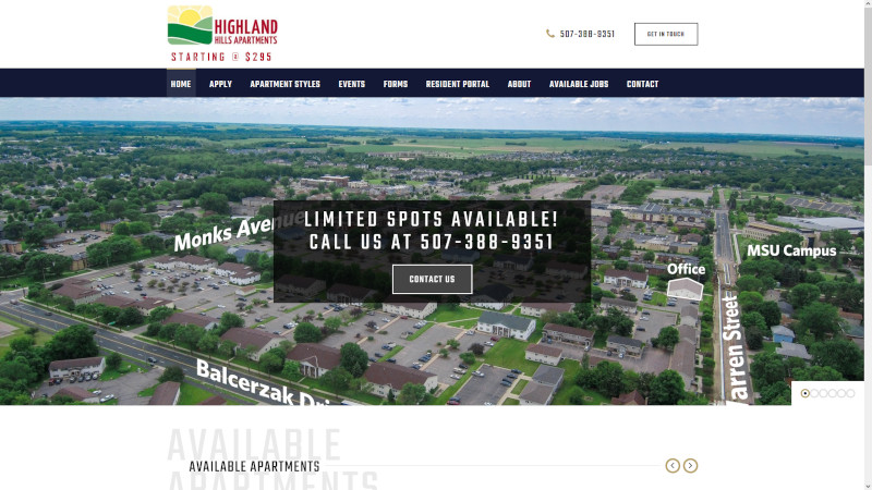 Highland Hills Apartments website screenshot